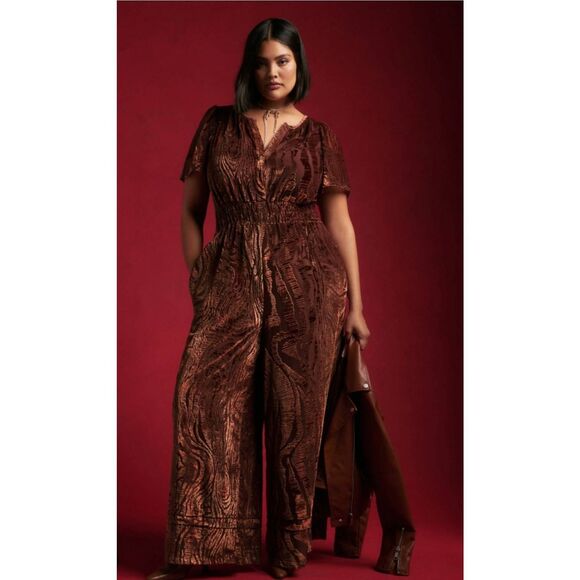Anthropologie Jumpsuit Womens 2XL Plus Wide Leg Somerset Burnout Edition Fall Th - Picture 1 of 6
